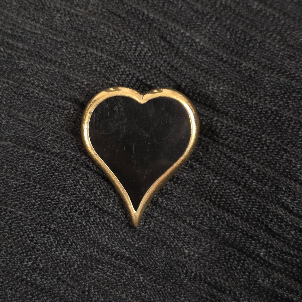 Vintage Sarah Coventry Black Magic Heart Brooch Gold Tone Enamel